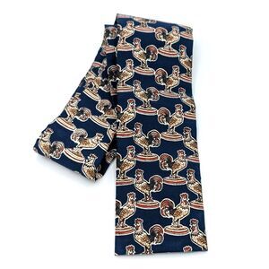 Vintage 1960s Rooster Hand Printed Fabrics Rooster Neck Tie Square Bottom End